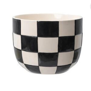 Mainstays Lennon 6" x6” x4.5” Round Black Checkered Ceramic Planter